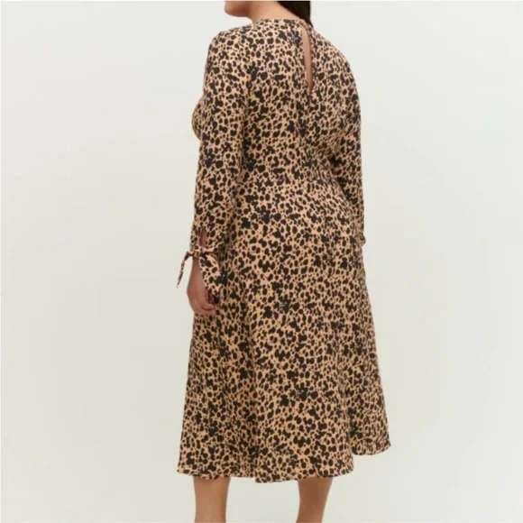 Reformation Port Dress Leopard Print Long Sleeve Fit & Flare Size 20 - Picture 2 of 9